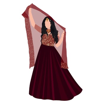 indian couple illustration south india bride wearing wedding dresses vector