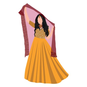 indian couple illustration south india bride wearing wedding dresses vector