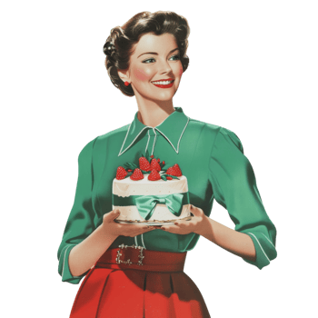 Retro Woman with Green Dress and Cake png
