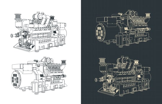 Industrial gas engine drawings vector