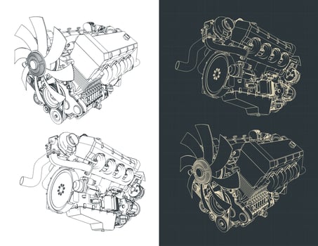 Powerful V8 turbo engine vector