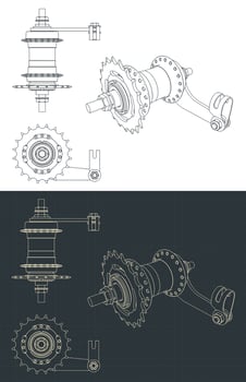 Coaster brake hub blueprints vector