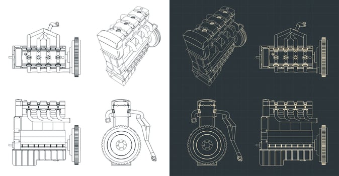 Four-stroke car engine drawings vector