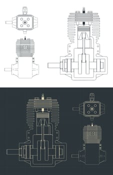 Two-stroke engine blueprints vector