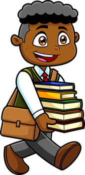 Happy African American Boy Cartoon Character Goes To School Carrying Textbooks vector