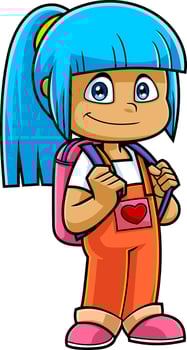 Cute School Girl Cartoon Character With Backpack Standing vector