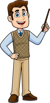 Male Teacher Cartoon Character Holding A Pointer And Speak vector