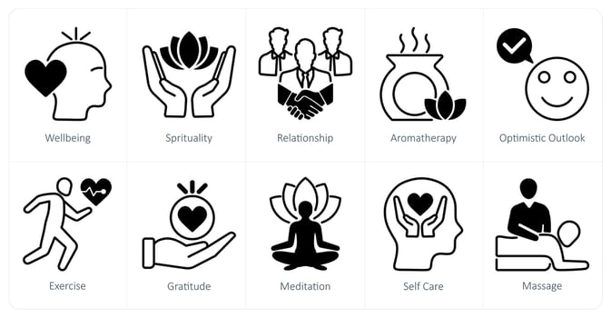 A set of 10 wellness icons as wellbeing, spirituality, relationship vector