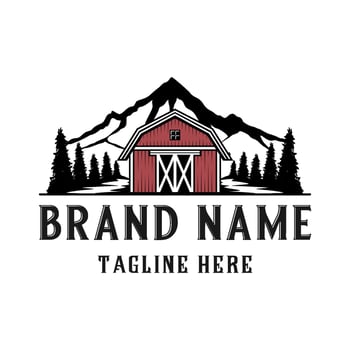 farm vintage logo. agricultural product warehouse design with trees and mountains. vector