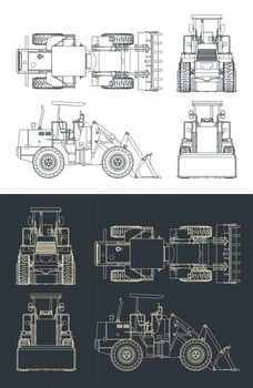 Wheel loader blueprints vector