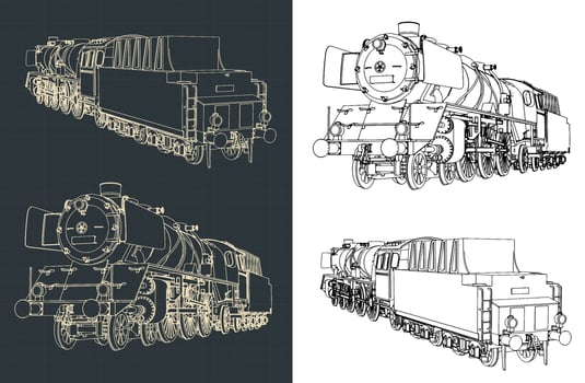 Steam locomotive illustrations vector