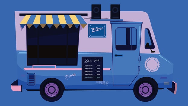 Food truck on streets illustration isolated elements vector