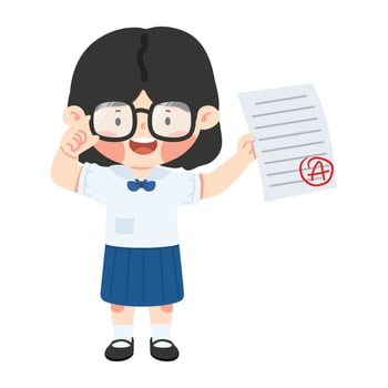 Kid girl student happy because get good grade from exam vector