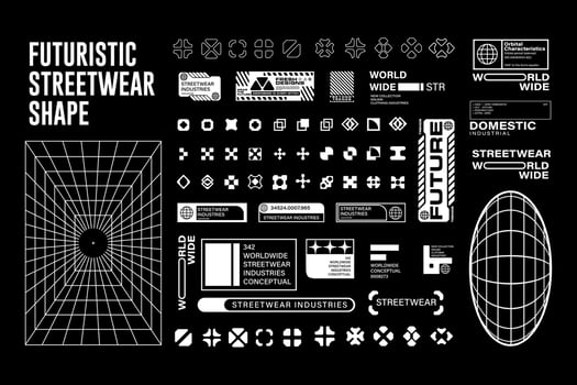 Futuristic streetwear cyberpunk shape element technology graphic design template vector