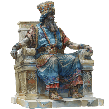 Ancient Mesopotamian King on Throne in Traditional Garments png