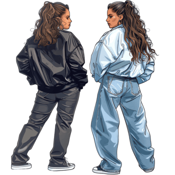 Two Women Facing Each Other in Casual Outfits png