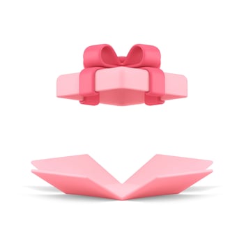 Pink open gift box with flying cap holiday festive celebration 3d icon realistic illustration vector