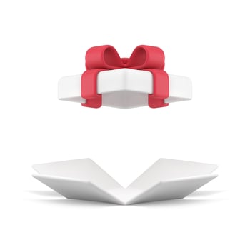 Gift box open cardboard container white elegant package with flying cap 3d icon realistic vector