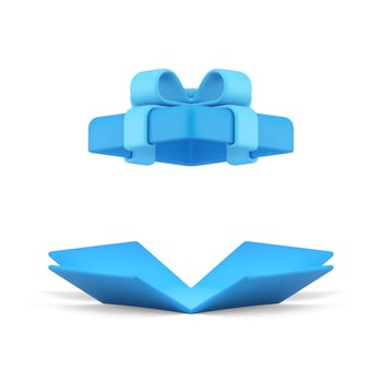 Present open container blue gift box with bow ribbon 3d icon realistic illustration vector
