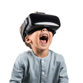 Kid using virtual reality headset surprised png
