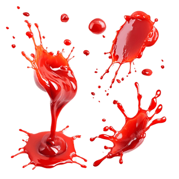 red drops and splashes of ketchup or sauce isolatedd png
