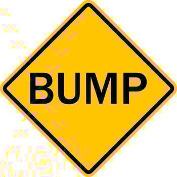 Road sign BUMP. Warning sign. Hit. Speed bump sign. Be careful, rough road. Diamond road sign. Rhombus road sign. Warning diamond shaped yellow road sign. vector