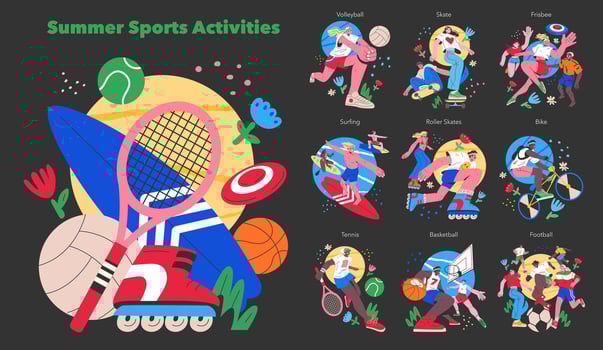 Summer Sports Activities. Flat Illustration vector