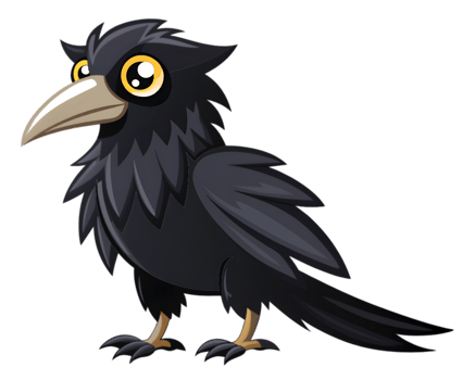 Cartoon Raven Isolated on Transparent Background - Intelligent and Detailed Bird Drawing png