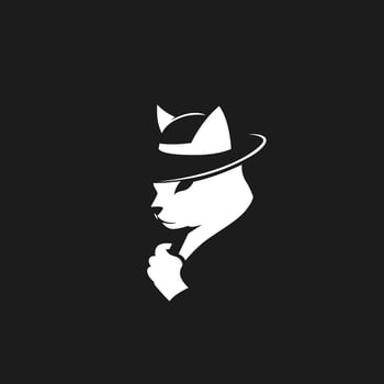 Serious cat detective wearing hat and looking mysterious vector
