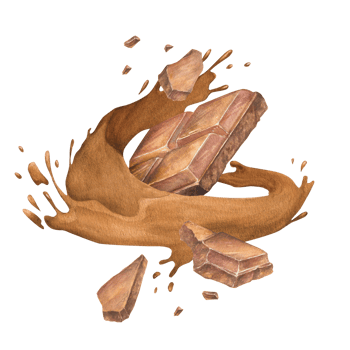 Chocolate watercolor illustration with splashes of hot cocoa chocolate , hand drawn. Drawing of chocolate bar. Engraving for food packaging design png