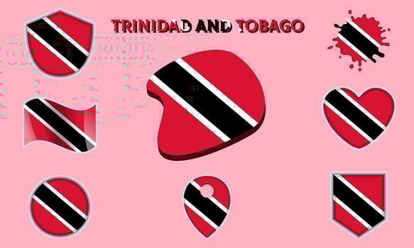 Collection of flat national flags of Trinidad and Tobago with map vector