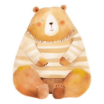 Cute watercolor illustration of a smiling bear wearing a striped sweater suitable for nursery wall art and children's design png