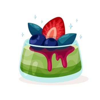 Summer dessert with fresh berries and fruits. Cartoon flat illustration for advertising or menu vector