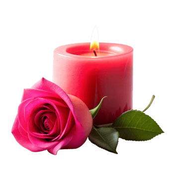 Pink Candle Burning With Single Rose Flower On Transparent Background png