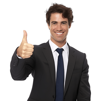 Business Man Thumbs up Portrait in Suit on Transparent Background png