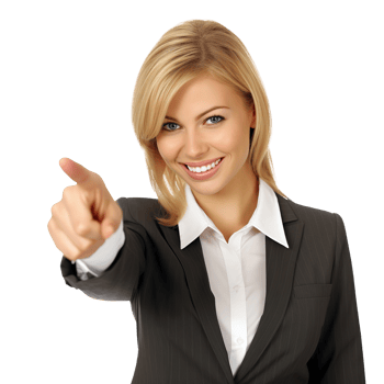 Smiling Business Women in Suit Pointing on Transparent Background png