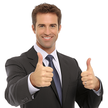 Smiling Business Man in Suit Thumbs up Pose on Transparent Background png