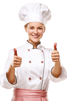 Smiling Lady Chef Thumbs up on Transparent Background png