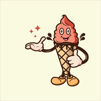 Ice cream logo in Groovy style. Colorful illustration of ice cream mascot for cafe, restaurant, menu. Retro, vintage 70s. vector