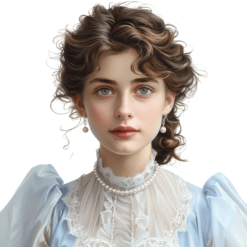 Portrait of a Young Woman with Curly Hair in a Lace Blue Dress png