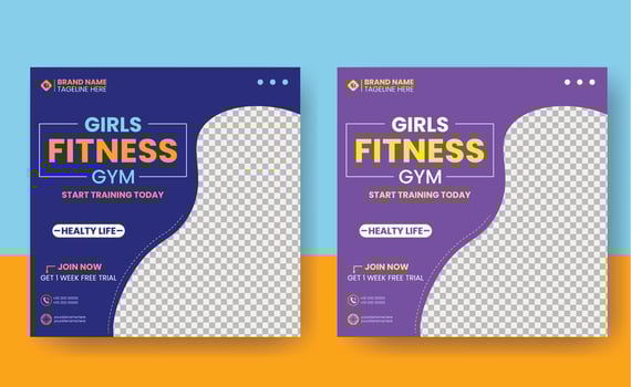 Social media post template design for Gym, Fitness, Workout, and Sports. Editable modern abstract banner with place for the photo. Usable for social media, banner , and website. vector