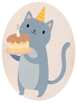 birthday graphic cute cat with cake png