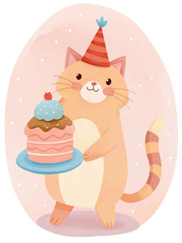 birthday graphic cute cat with cake png