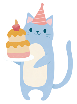 birthday graphic cute cat with cake png