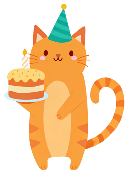 birthday graphic cute cat with cake png