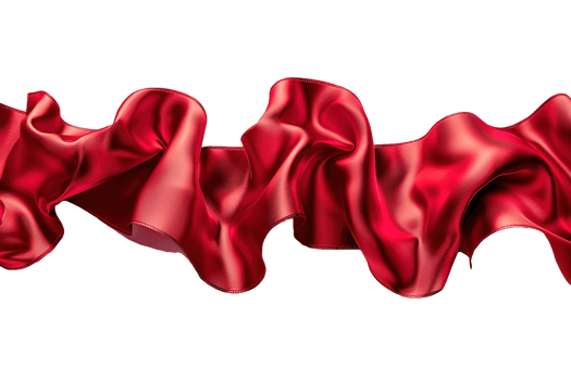 horizontal wavy red ribbon isolated on transparent background , png