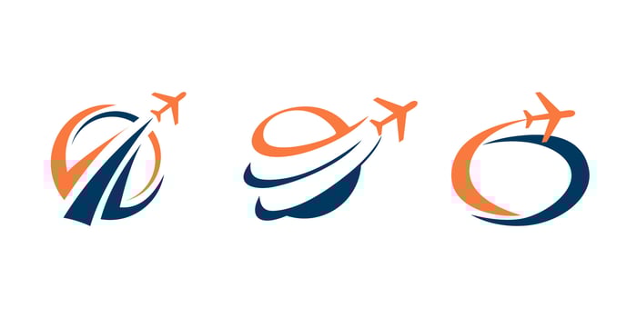 Airplane world travel agency logo. Flight plane trip globe . vector