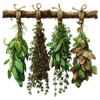 Bunches of Fresh Herbs and Flowers Tied with String png