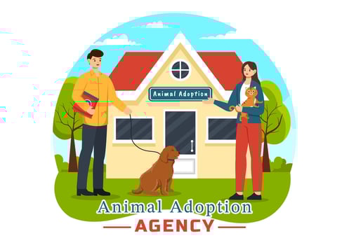 Illustration of an Animal Adoption Agency Featuring Adopt a Pet from an Animal Shelter with Cats and Dogs in the Flat Cartoon Background vector