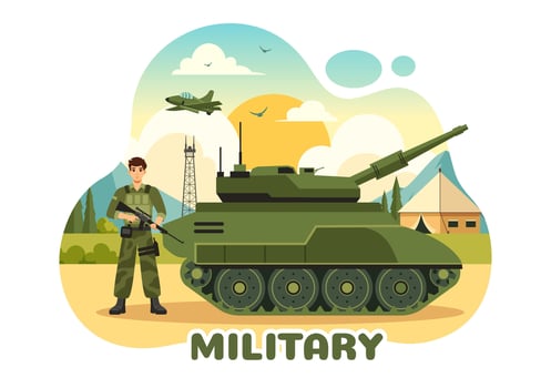 Illustration of Military Army Forces featuring Soldiers, Weapons, Tanks, and Heavy Protective Equipment in a Flat Style Cartoon Background vector